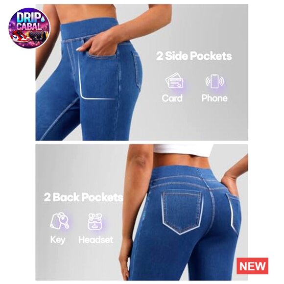 High Waisted Flare Jeans Stretchy Pull On Bell Bottom Denim Pants Trendy - Picture 6 of 7